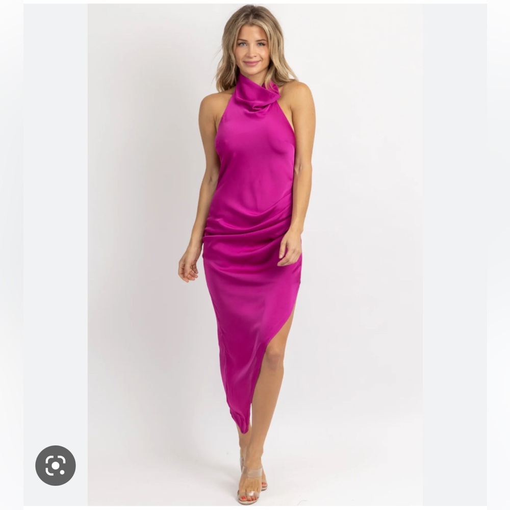 DEEP VOILET COSMO SATIN MIDI DRESS